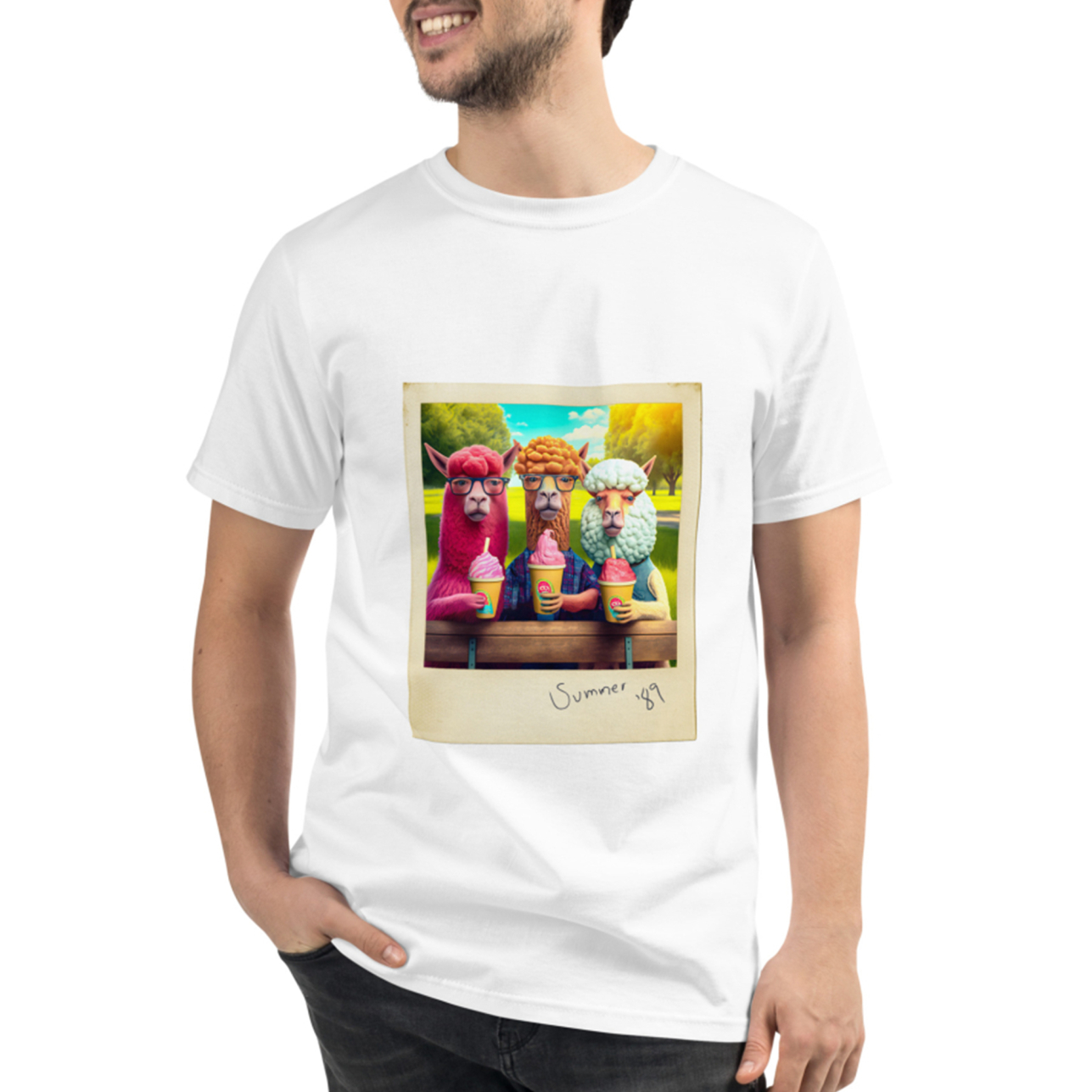 Alpaca Polaroid - Gogimogi Unisex Eco-Friendly 100% Certified Organic Graphic T-Shirt