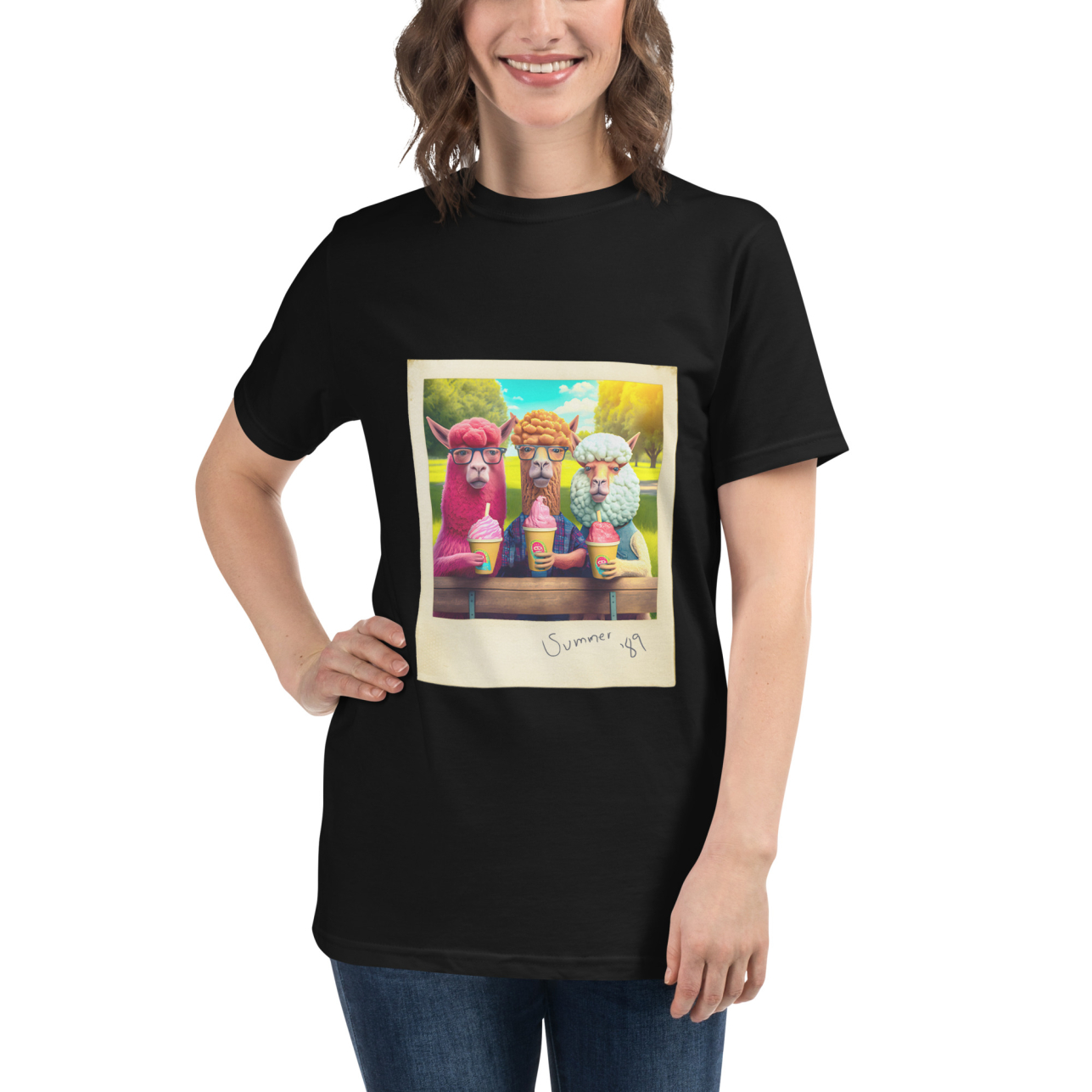 Alpaca Polaroid - Gogimogi Unisex Eco-Friendly 100% Certified Organic Graphic T-Shirt