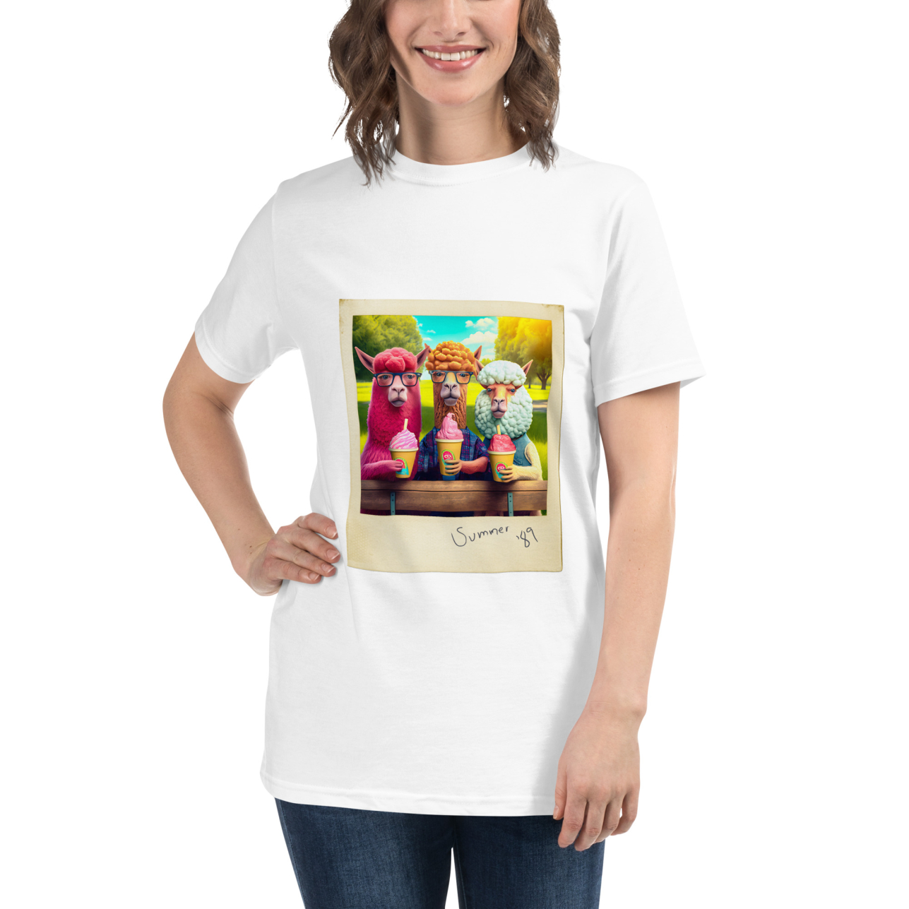 Alpaca Polaroid - Gogimogi Unisex Eco-Friendly 100% Certified Organic Graphic T-Shirt